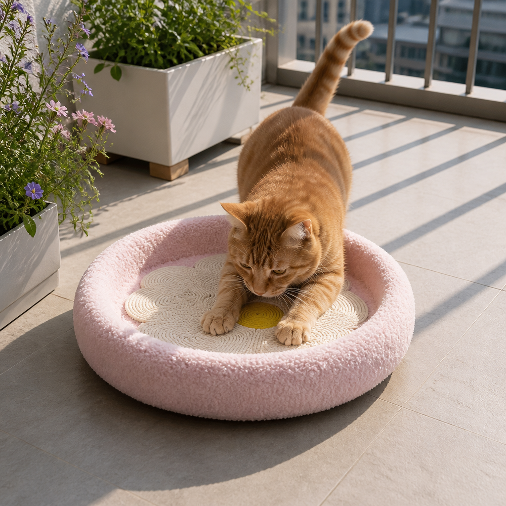 Flower Cat Scratcher Bed – Cozy 2-in-1 Scratching Lounge