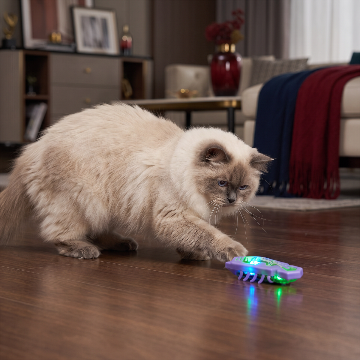 Interactive Electric Beetle Cat Toy with LED Lights and Automatic Moving Action