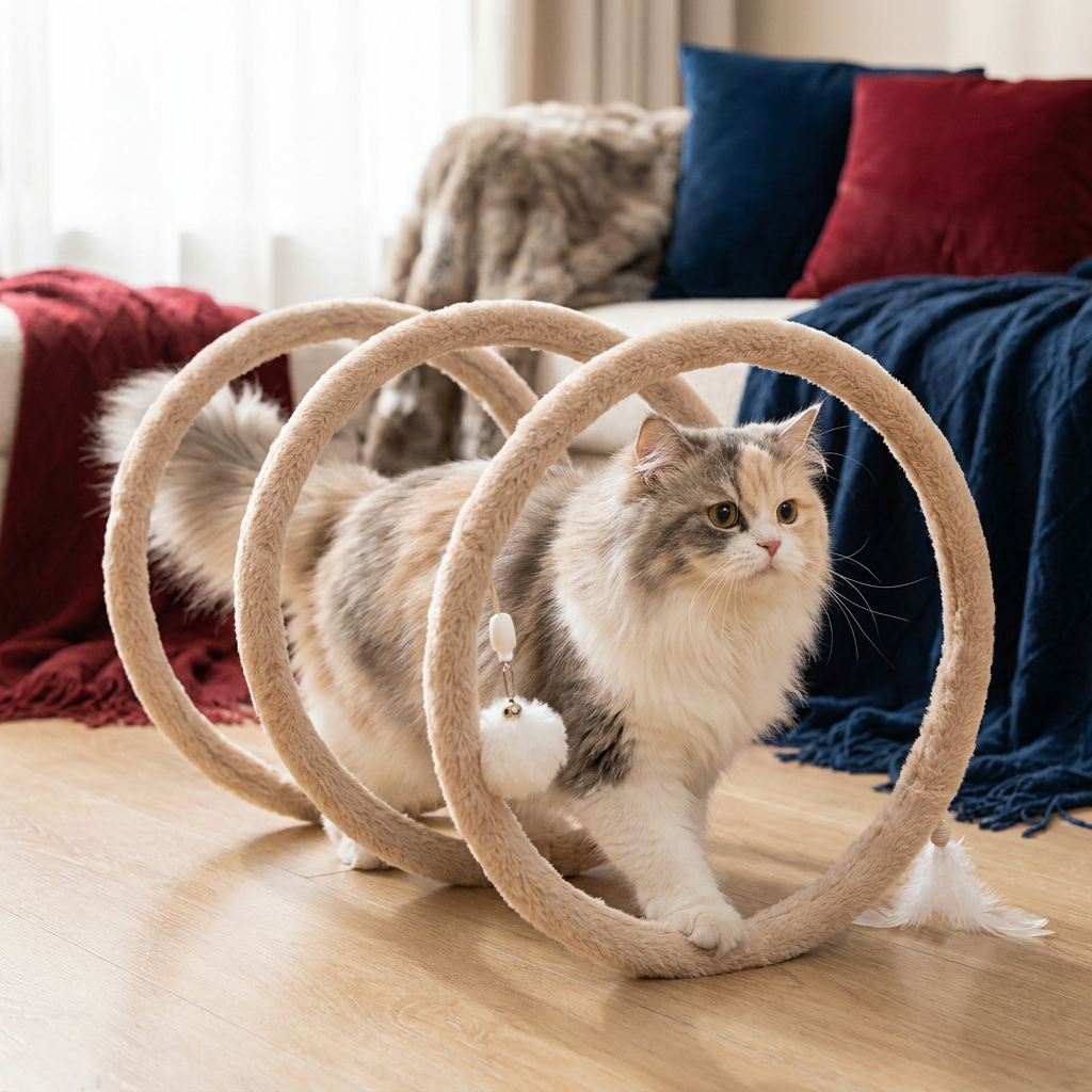 Foldable Spiral Cat Play Tunnel with Hanging Bell