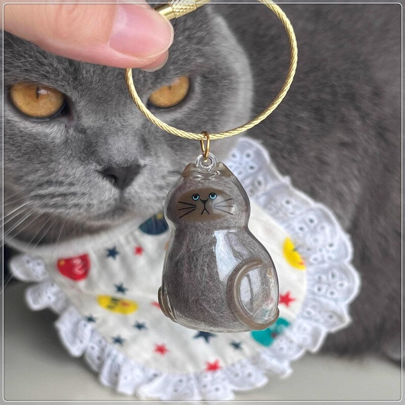 Custom Pet Hair Keepsake Keychain, Personalized Clear Pet Fur Storage Key Ring