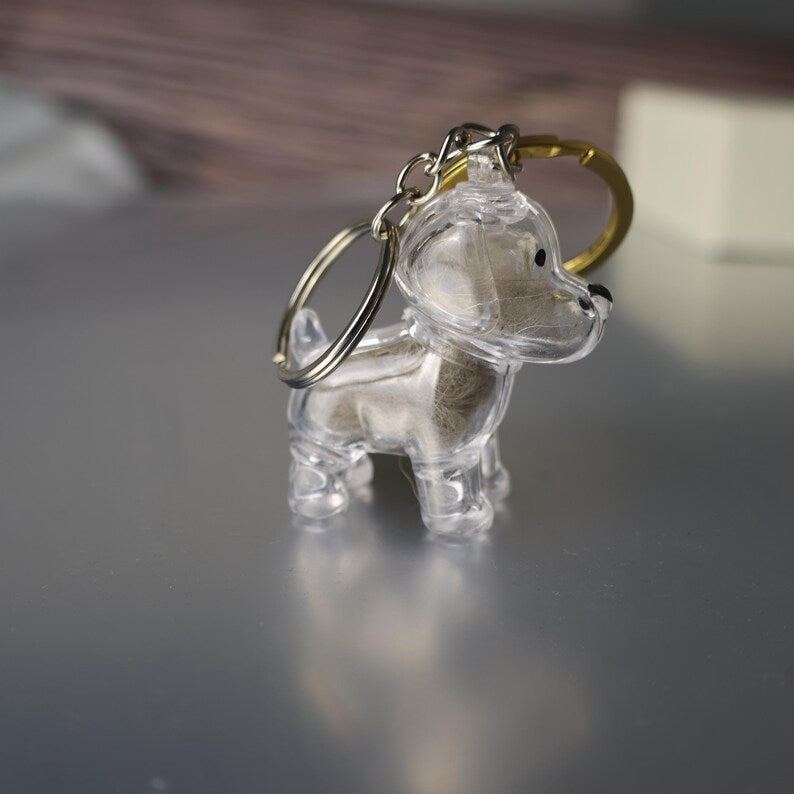 Custom Pet Hair Keepsake Keychain, Personalized Clear Pet Fur Storage Key Ring