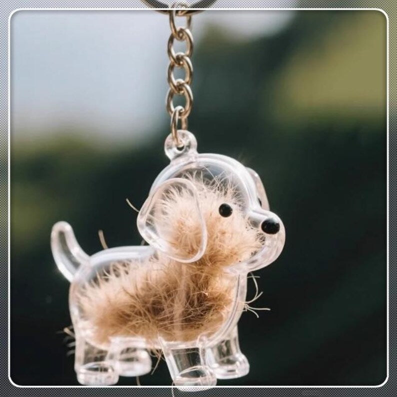 Custom Pet Hair Keepsake Keychain, Personalized Clear Pet Fur Storage Key Ring