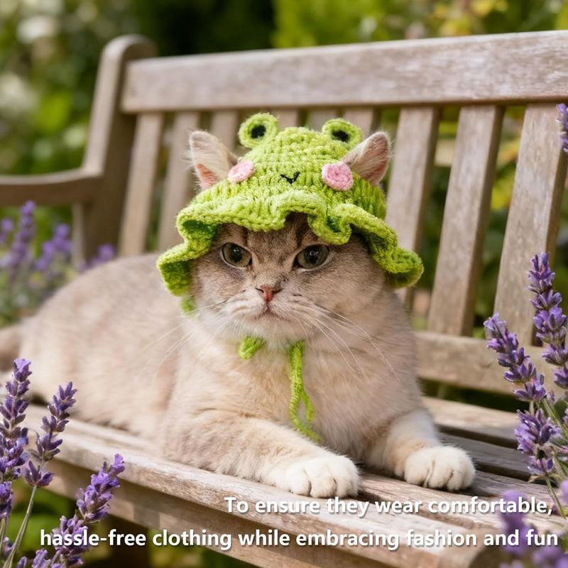 Premium Hand-Knitted Frog Hat for Cats
