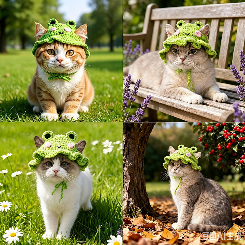 Premium Hand-Knitted Frog Hat for Cats