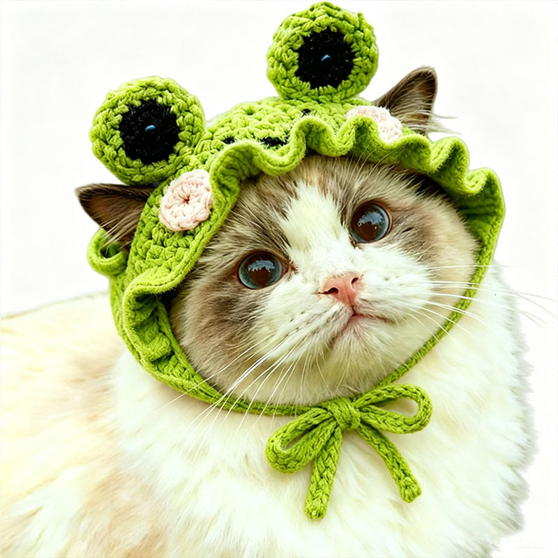 Premium Hand-Knitted Frog Hat for Cats