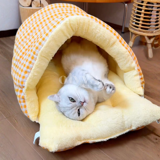 Calming Cat Cave Bed — Cozy Covered Hideaway