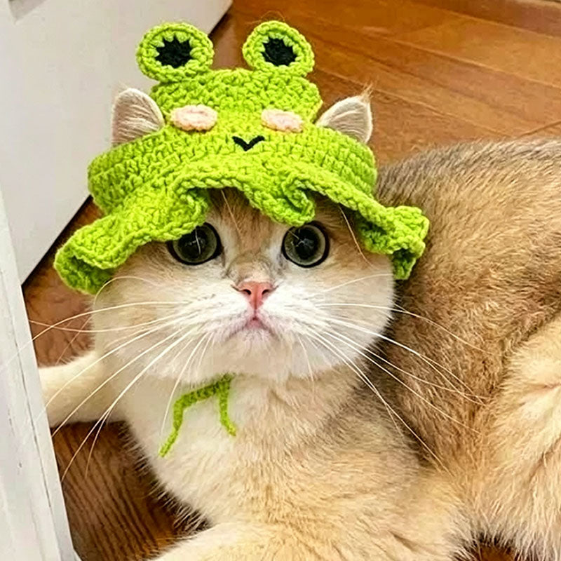 Premium Hand-Knitted Frog Hat for Cats