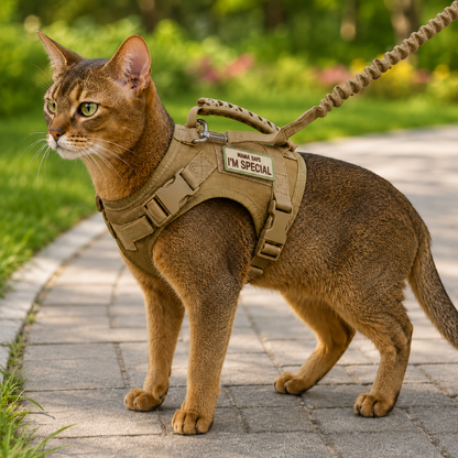 Tactical Cat Harness with Leash for Outdoor Walks, Adjustable Escape-Resistant Vest for Cats