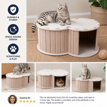 2-in-1 Interactive Play Cat Bed & Scratcher Hideaway