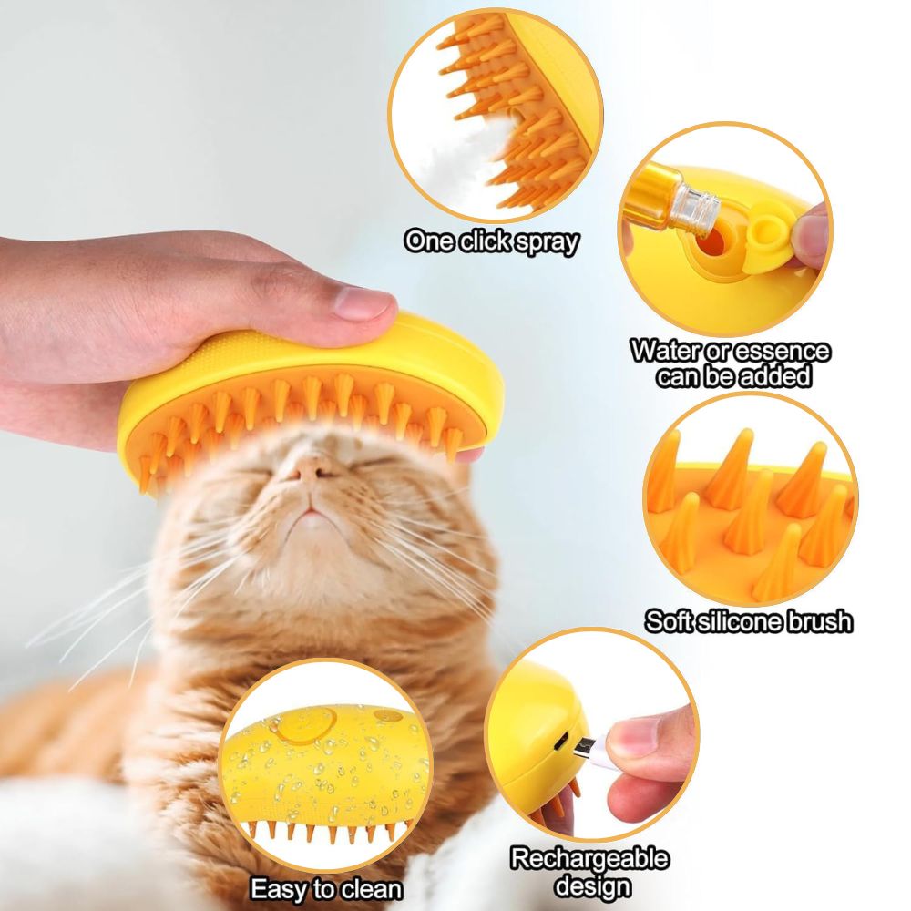 Steam Cat Brush — Self-Cleaning, Massage Grooming