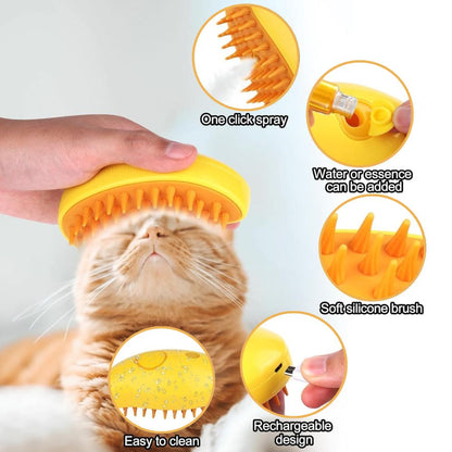 Steam Cat Brush — Self-Cleaning, Massage Grooming