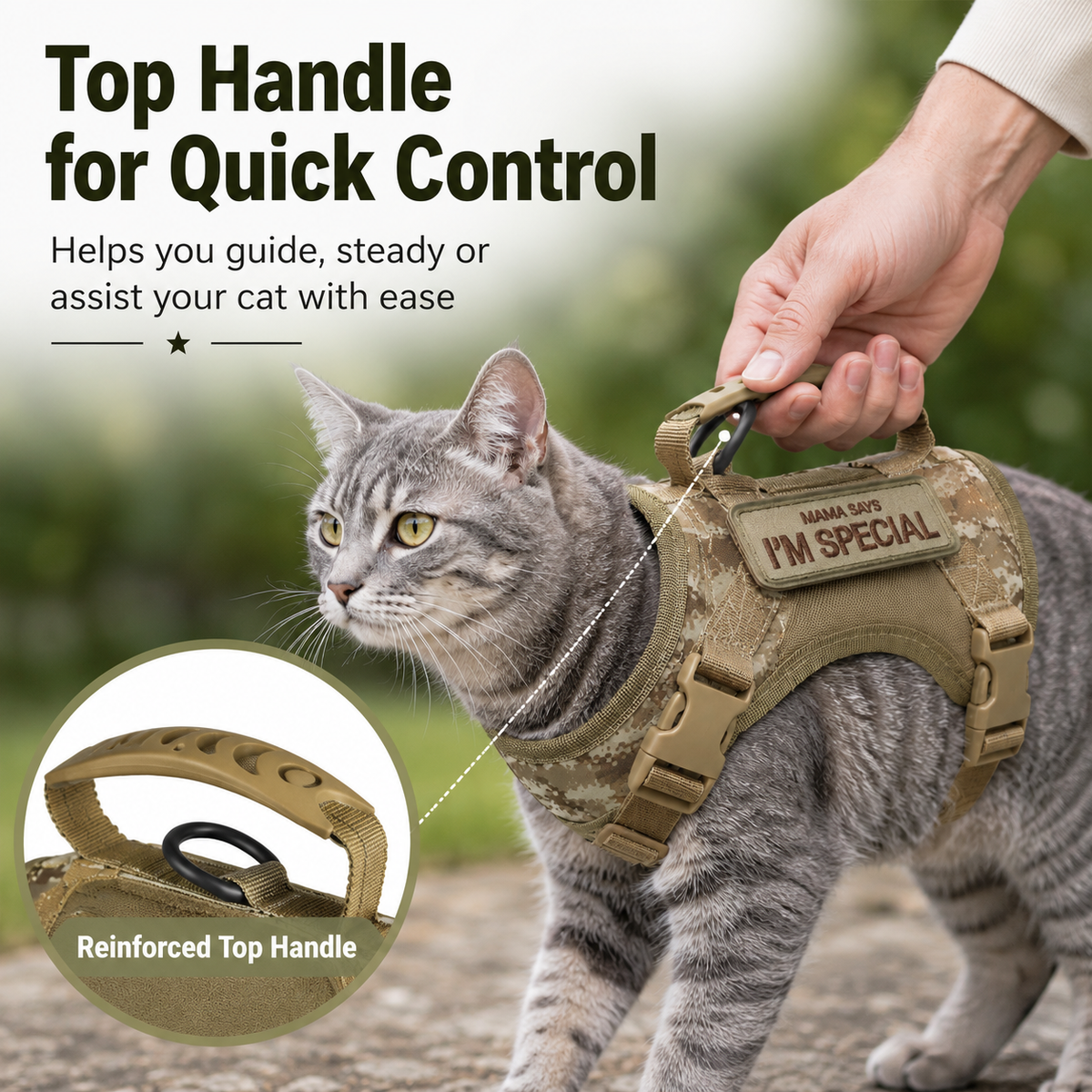 Tactical Cat Harness with Leash for Outdoor Walks, Adjustable Escape-Resistant Vest for Cats