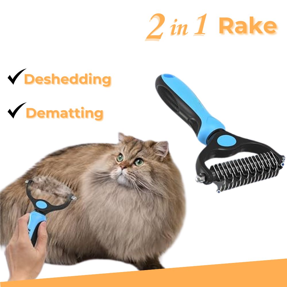Cat Dematting Rake — 2-in-1 Deshedding Tool