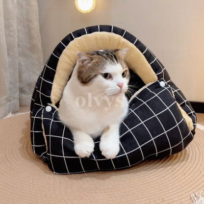 Calming Cat Cave Bed — Cozy Covered Hideaway