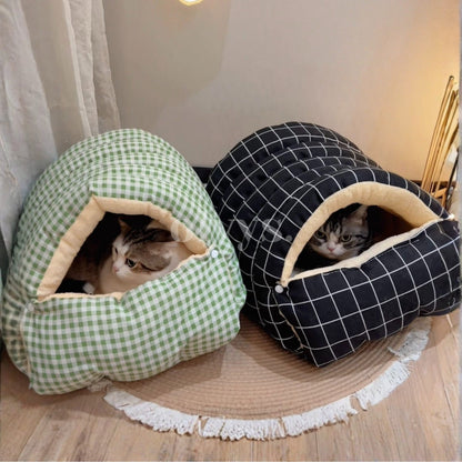 Calming Cat Cave Bed — Cozy Covered Hideaway