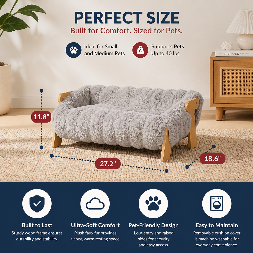 Luxury Elevated Solid Wood Cat Couch Bed