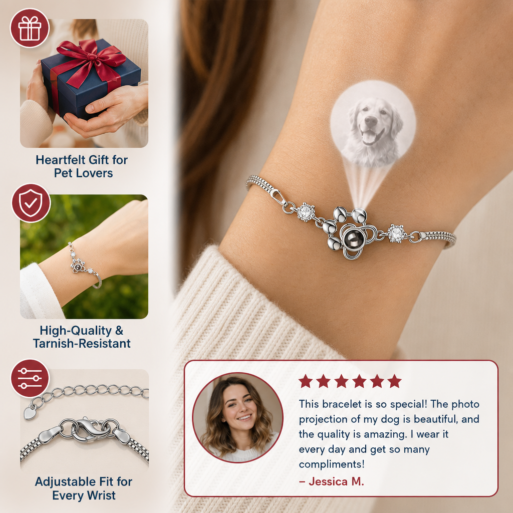 Personalized Paw Photo Projection Keepsake Bracelet