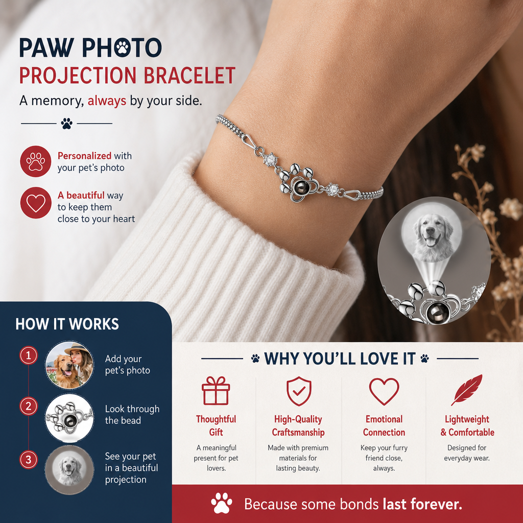 Personalized Paw Photo Projection Keepsake Bracelet