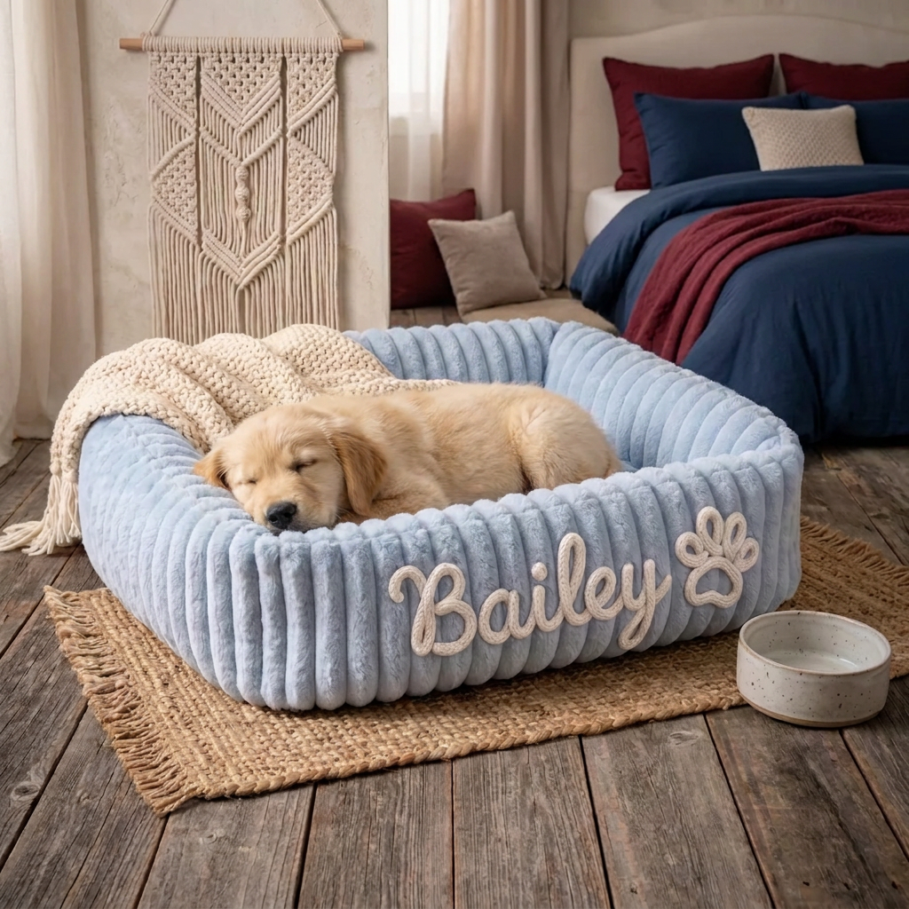 Personalized Fluffy Cloud Dog Bed with Soft Bolsters