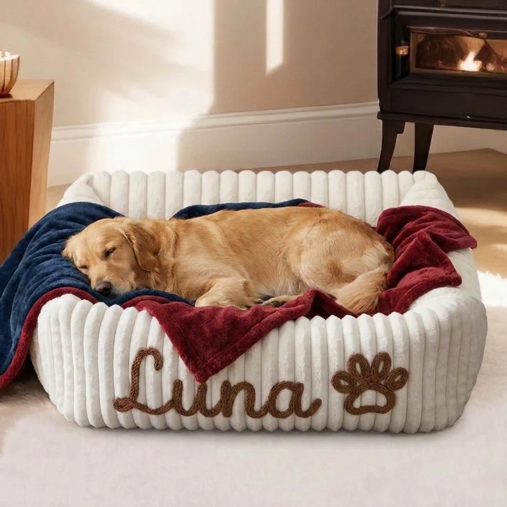 Personalized Fluffy Cloud Dog Bed with Soft Bolsters