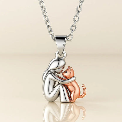 The Hug Pendant — Woman & Cat Necklace
