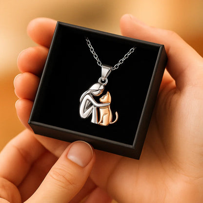 The Hug Pendant — Woman & Cat Necklace