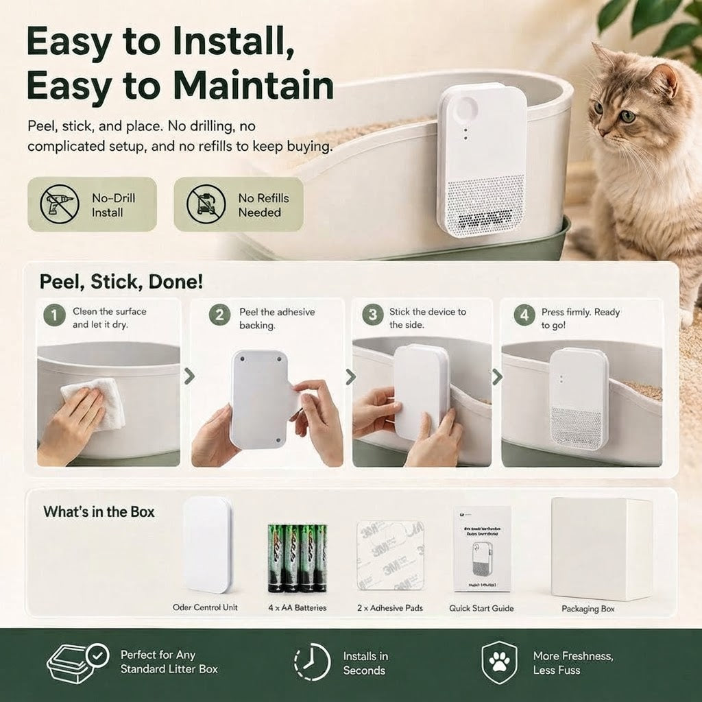 Smart Cordless Cat Litter Box Odor Purifier & Deodorizer