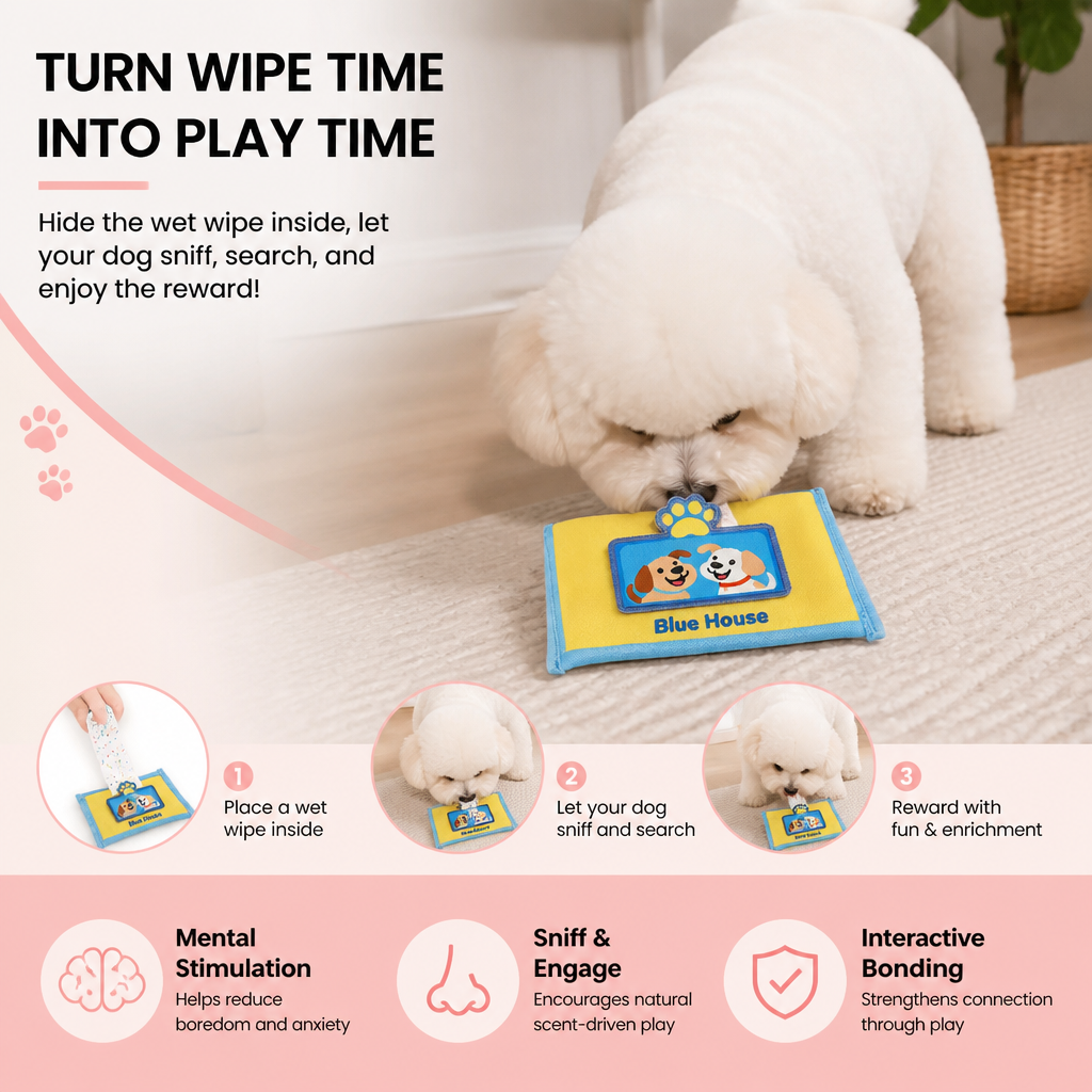 Durable Wet Wipe Snuffle Toy for Dogs – Squeaky Nosework Puzzle with Hidden Treat Pocket