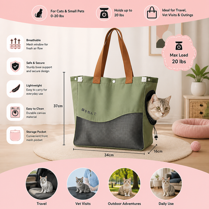 Breathable Canvas Cat Carrier Tote Bag with Mesh Window