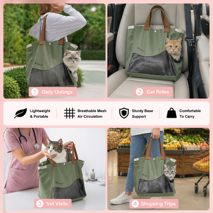 Breathable Canvas Cat Carrier Tote Bag with Mesh Window
