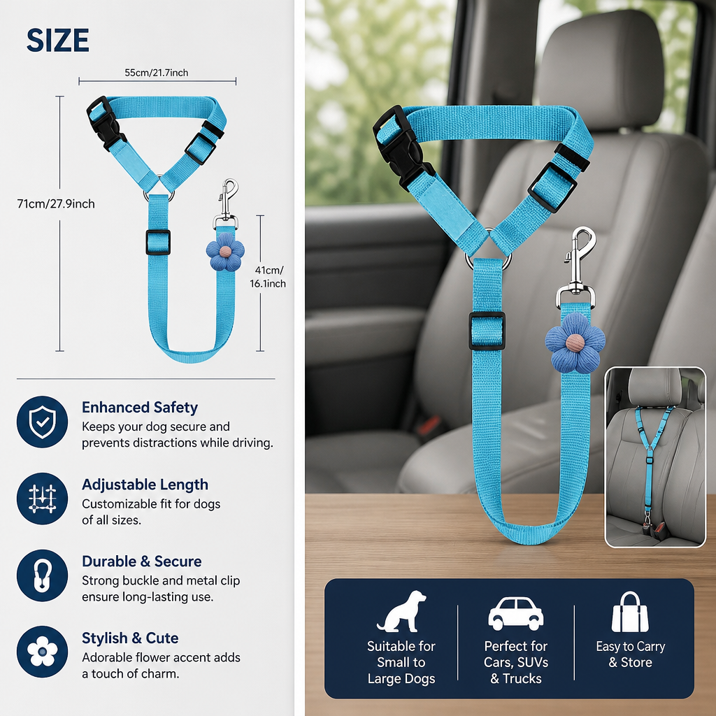 Adjustable Dog Seat Belt Harness for Safe and Comfortable Car Travel