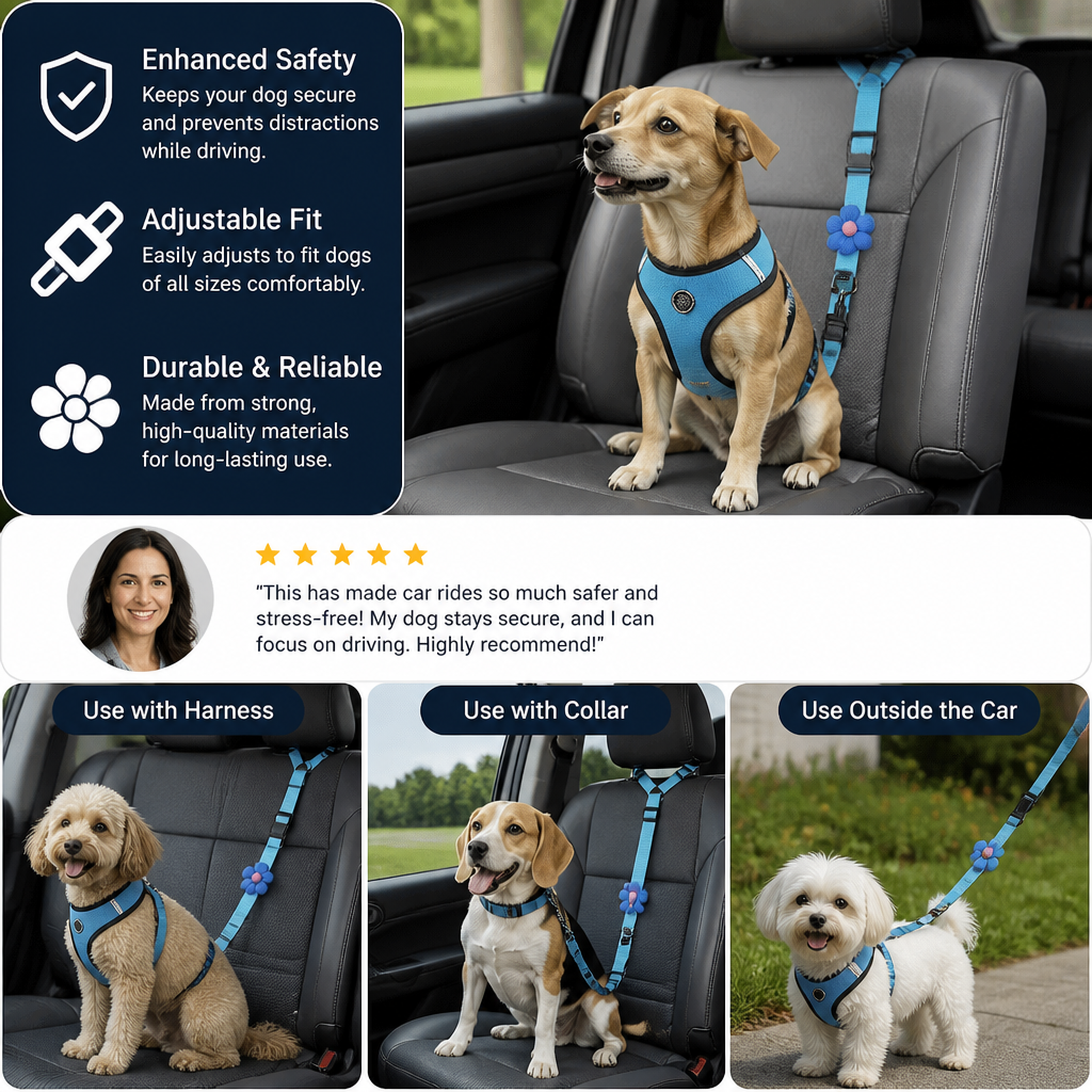 Adjustable Dog Seat Belt Harness for Safe and Comfortable Car Travel