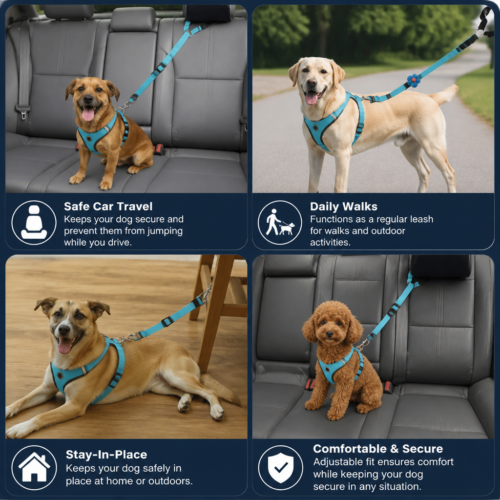 Adjustable Dog Seat Belt Harness for Safe and Comfortable Car Travel