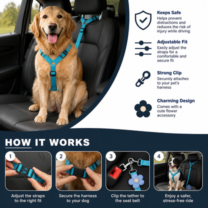 Adjustable Dog Seat Belt Harness for Safe and Comfortable Car Travel