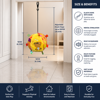 Interactive Hanging Dog Ball Toy with Elastic Play Rope & Hook