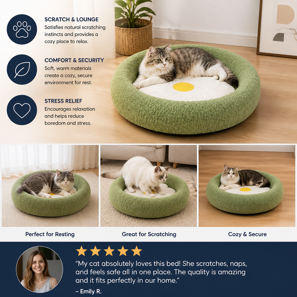 Flower Cat Scratcher Bed – Cozy 2-in-1 Scratching Lounge