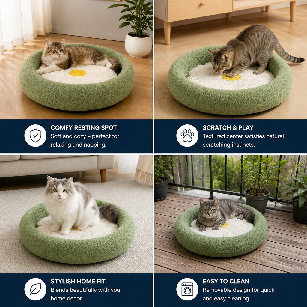 Flower Cat Scratcher Bed – Cozy 2-in-1 Scratching Lounge