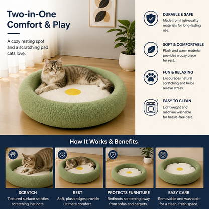 Flower Cat Scratcher Bed – Cozy 2-in-1 Scratching Lounge