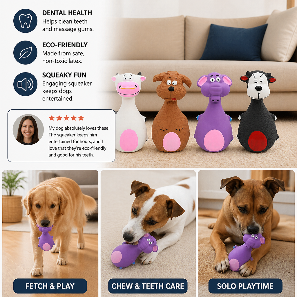 Durable Eco-Friendly Latex Squeaky Dental Dog Toy