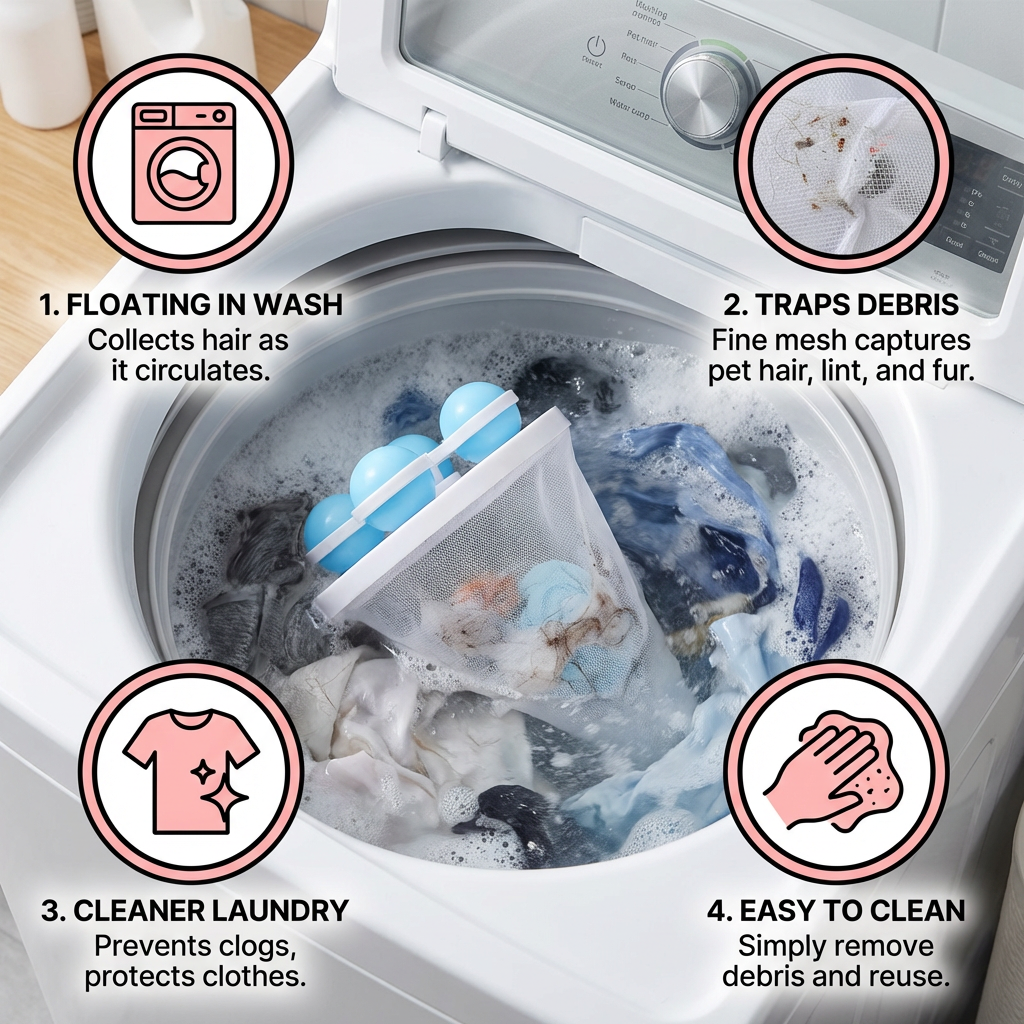 Pet Hair Laundry Filter for Washing Machines – Reusable Catcher Bag