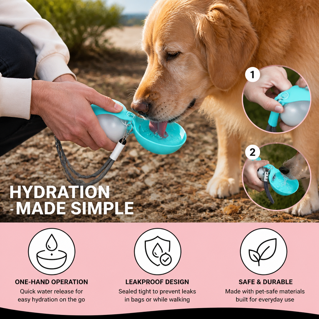Sphere 2-in-1 Dog Water Bottle with Silicone Bowl – Leakproof Travel Bottle