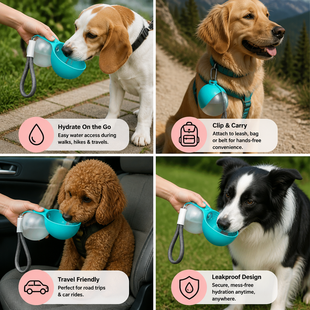Sphere 2-in-1 Dog Water Bottle with Silicone Bowl – Leakproof Travel Bottle