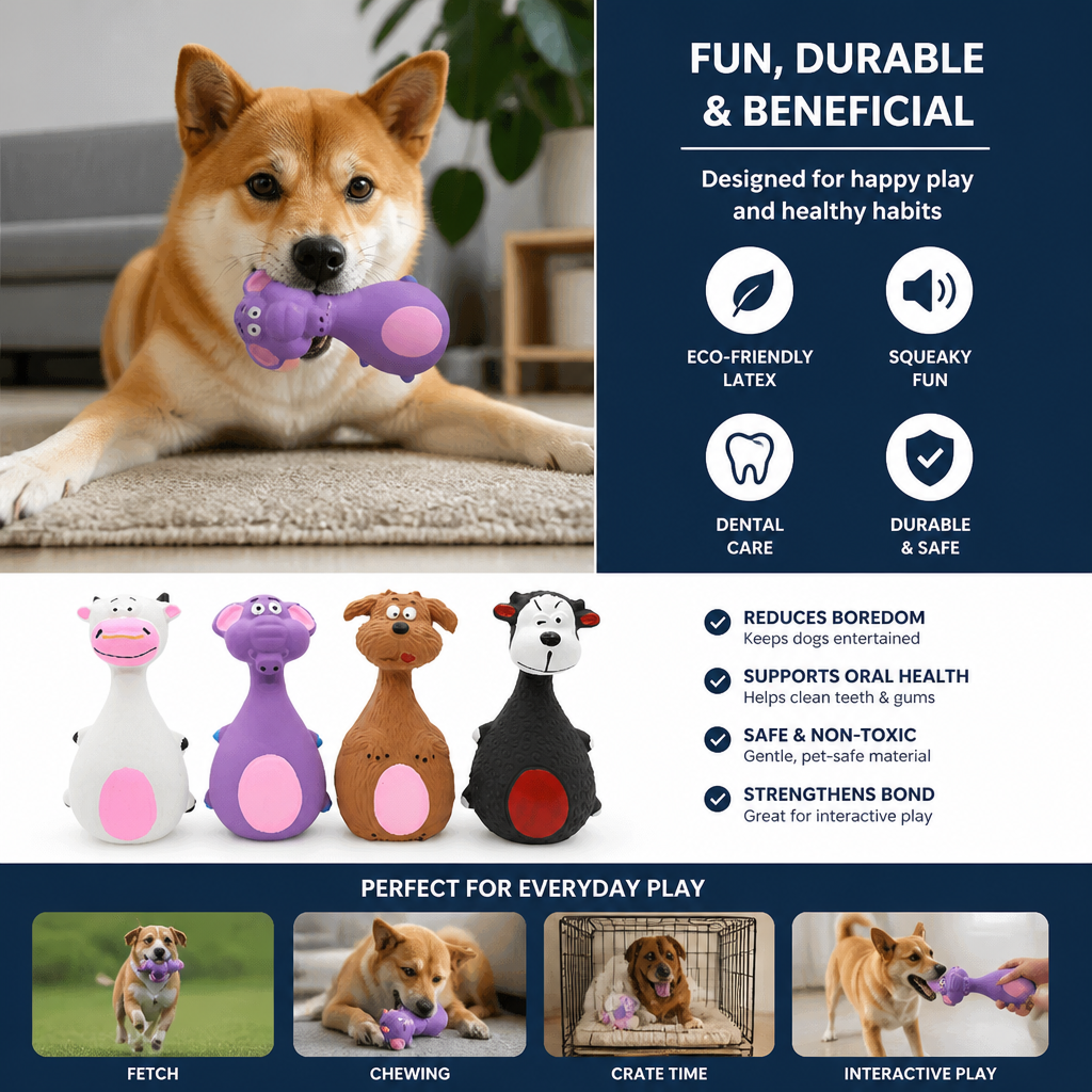 Durable Eco-Friendly Latex Squeaky Dental Dog Toy