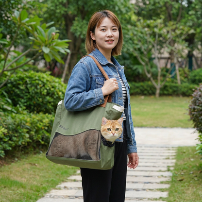 Breathable Canvas Cat Carrier Tote Bag with Mesh Window