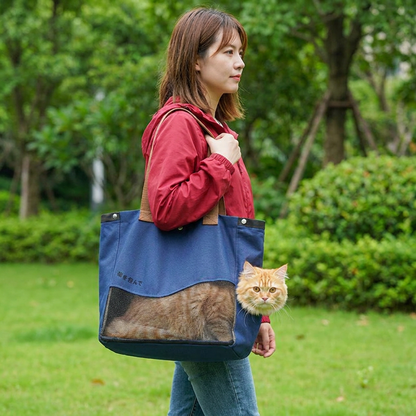 Breathable Canvas Cat Carrier Tote Bag with Mesh Window