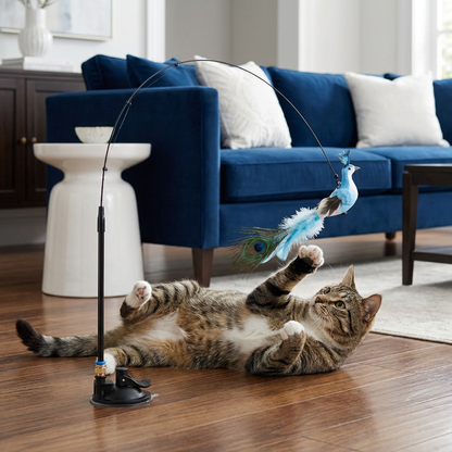 Hands-Free Interactive Cat Wand Toy with Natural Feathers & Suction Cup