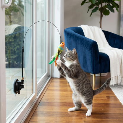 Hands-Free Interactive Cat Wand Toy with Natural Feathers & Suction Cup
