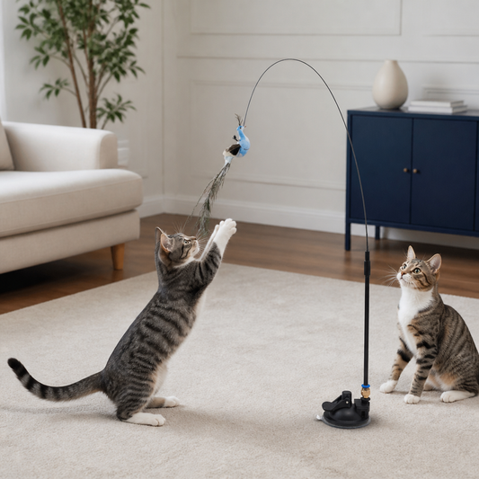 Hands-Free Interactive Cat Wand Toy with Natural Feathers & Suction Cup