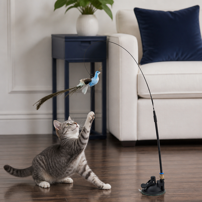 Hands-Free Interactive Cat Wand Toy with Natural Feathers & Suction Cup