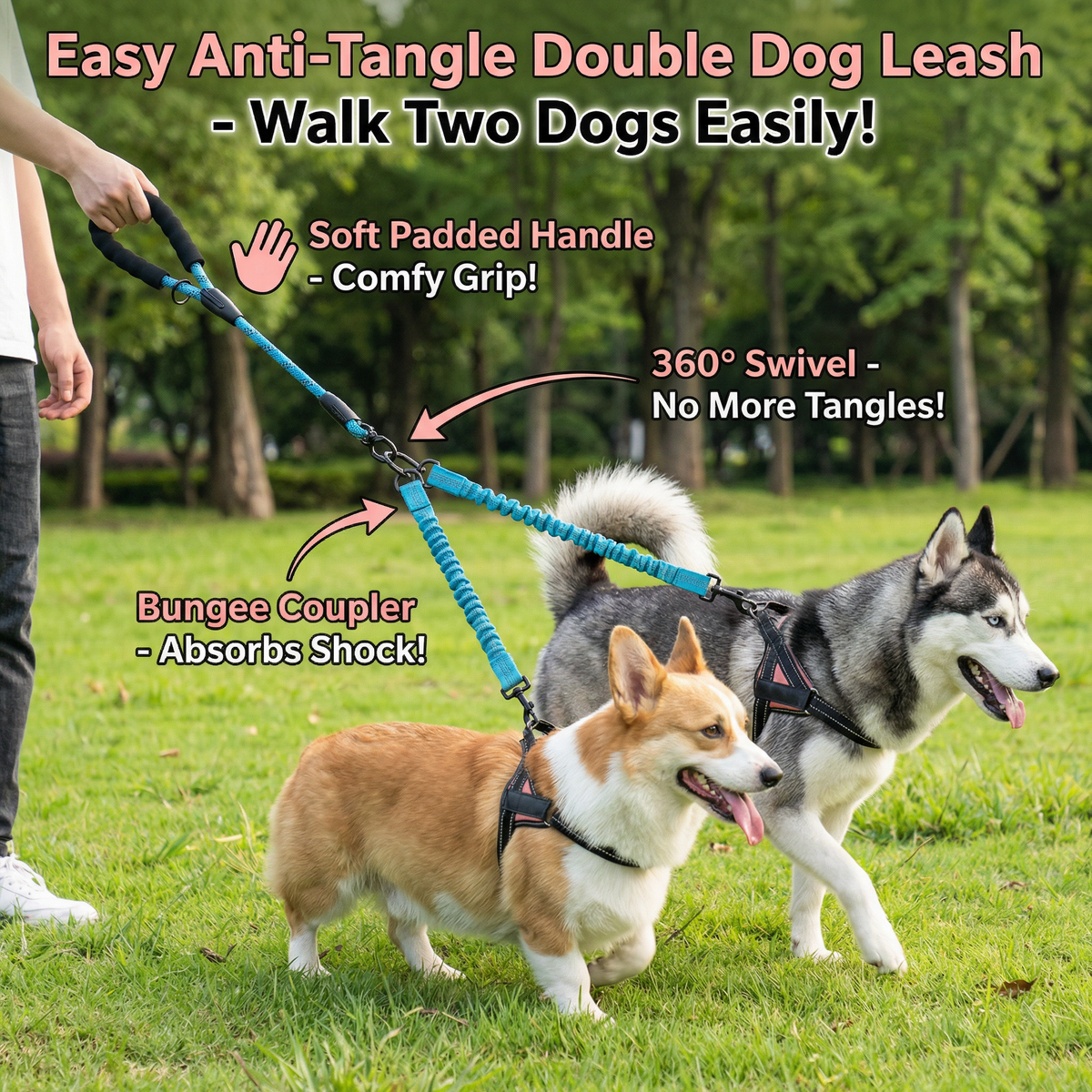 Easy Anti-Tangle Double Dog Leash